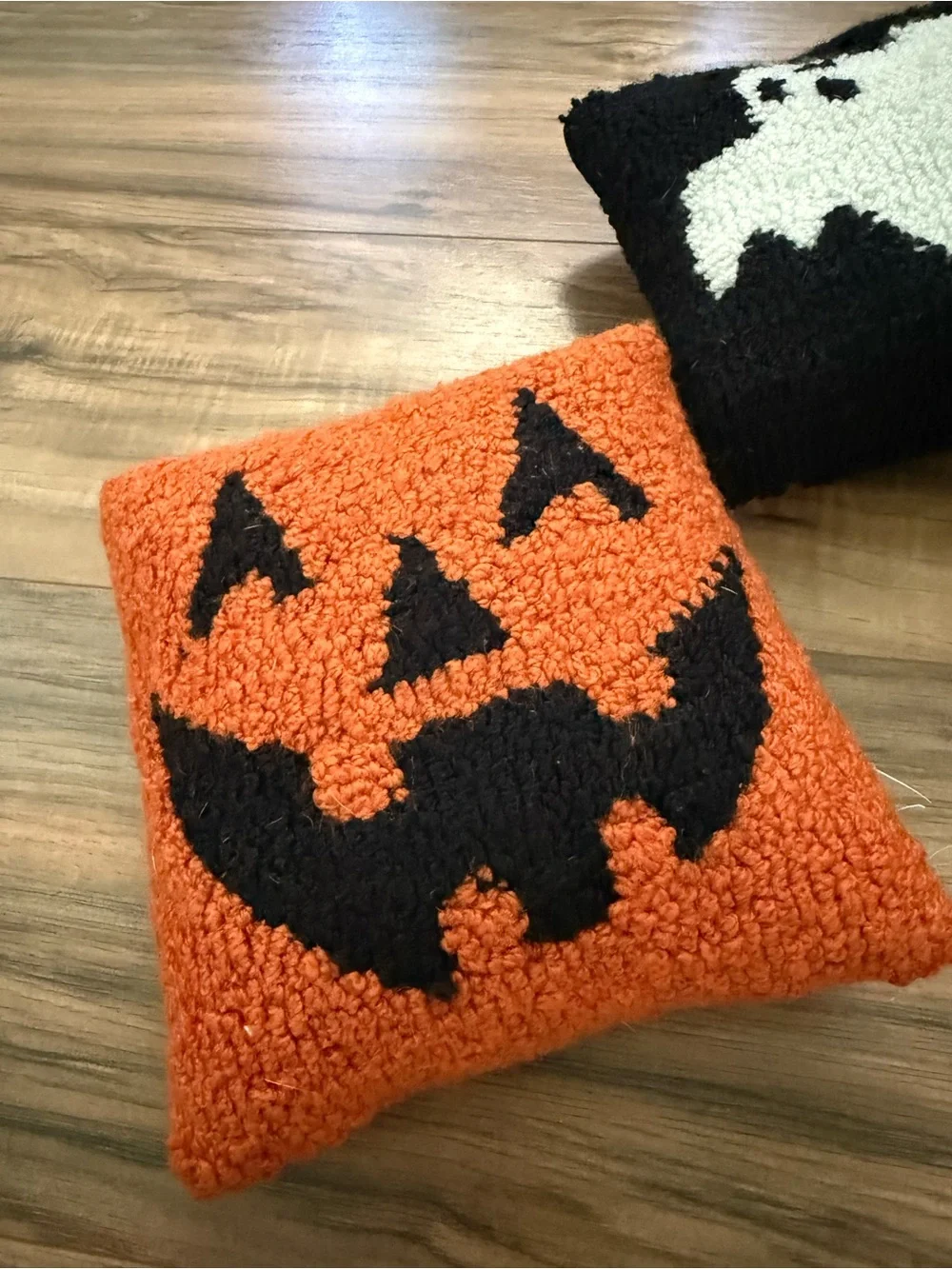 Mini Halloween Needlepoint Jack-O'-Lantern and Ghost Throw Pillow Set
